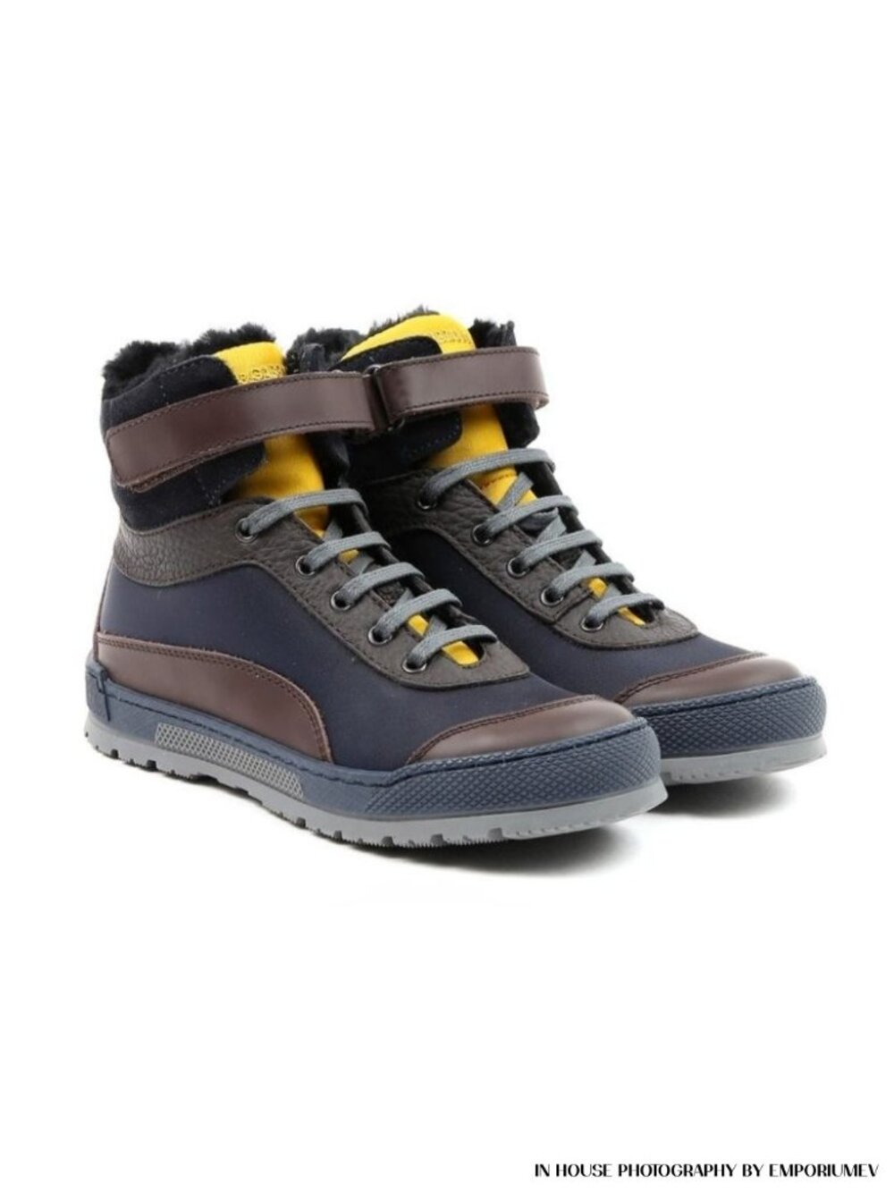 NIB Dolce and Gabbana Brown Blue Leather Boy's 2 US EUR 33 High Top Sneakers